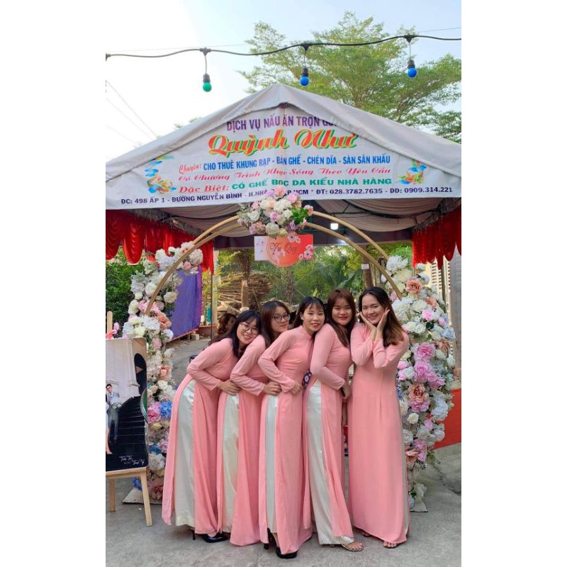 Áo dài phụ dâu màu hồng trơn