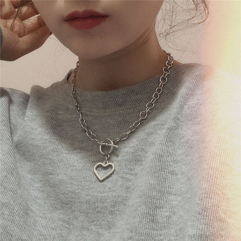 Vòng cổ kim loại mặt dây hình trái tim phong cách Hàn Quốc thời trang cá tính