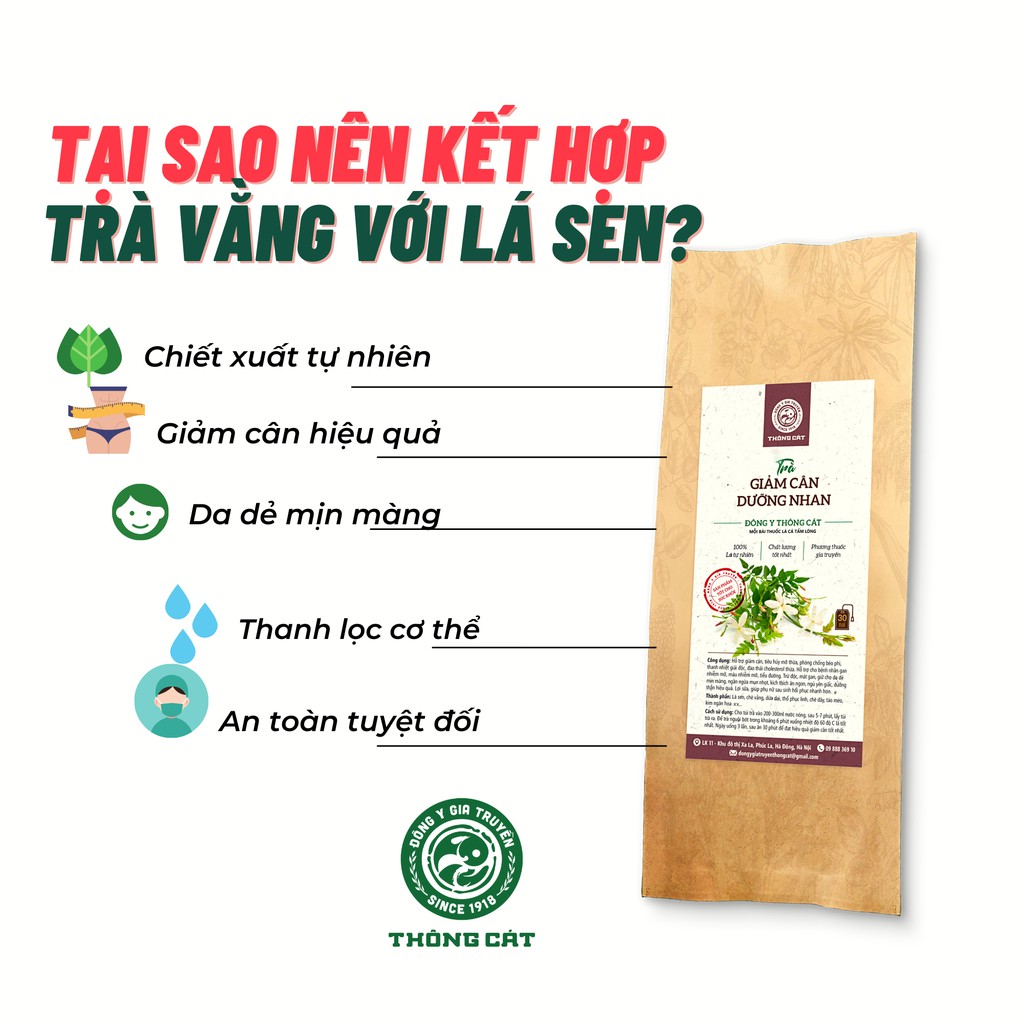 Trà vằng lá sen túi lọc_Thảo mộc giảm cân nhanh, an toàn, hiệu quả Đông y gia truyền Thông Cát Since 1918 [Dùng thử]