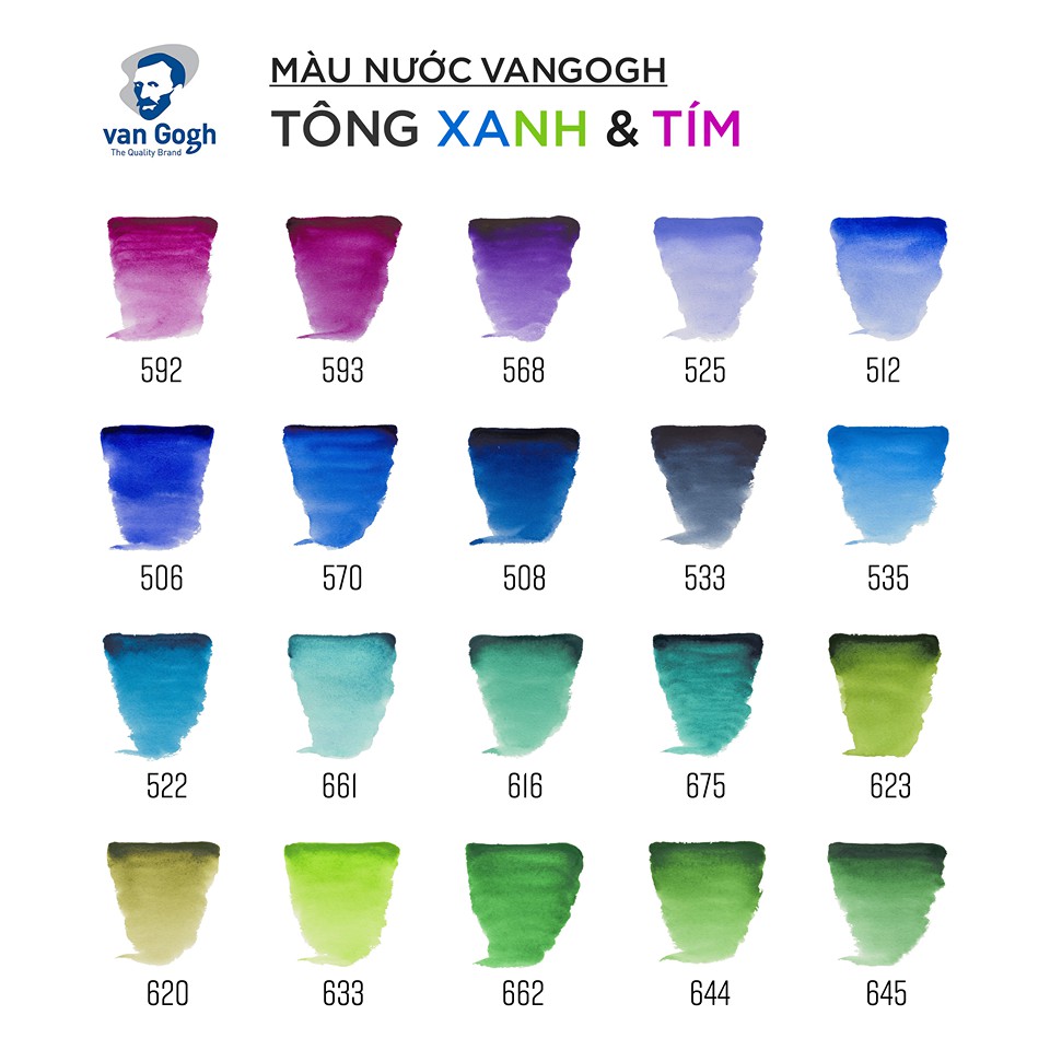 (P2 Xanh-Tím) Màu nước Van Gogh Tuýp lẻ 10ml