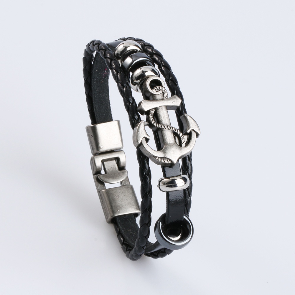 Vòng đeo tay giả da đính trang trí hình mỏ neo độc đáo cá tính cho nam