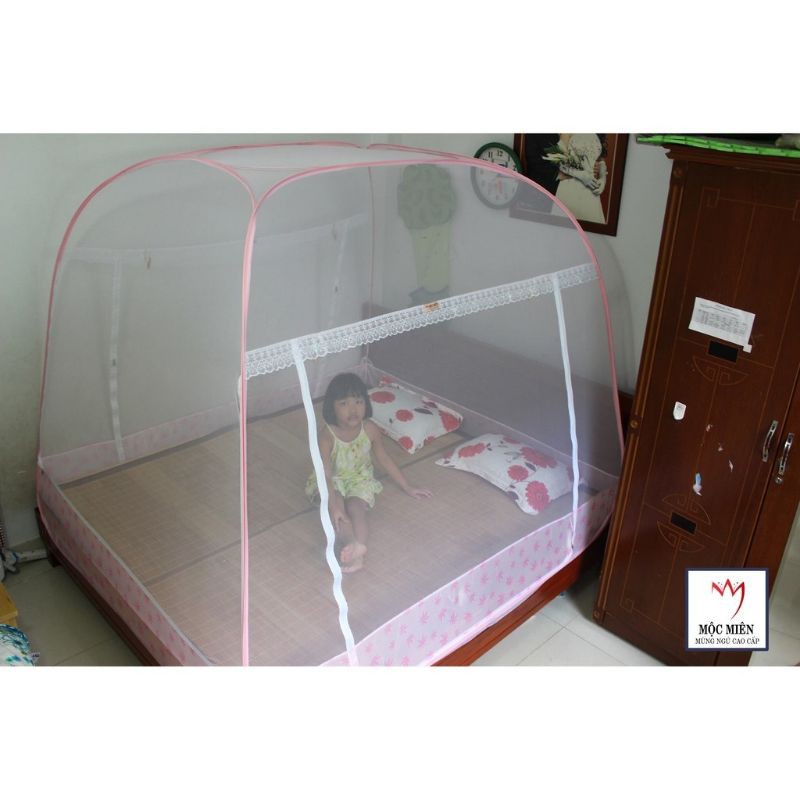 (giá sỉ  ) Màn chụp tự bung đỉnh vuông cường an có chân viền vải 1m8 x 2m