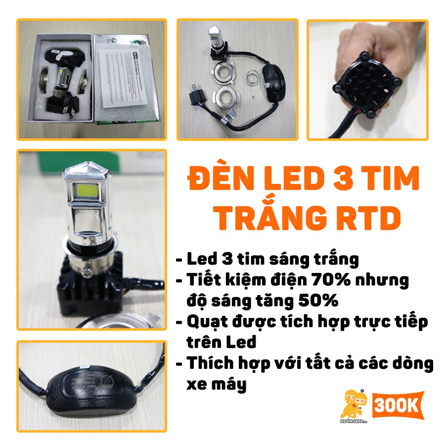 Đèn LED RTD 3 Tim Cos Trắng Pha Trắng - Chính Hãng