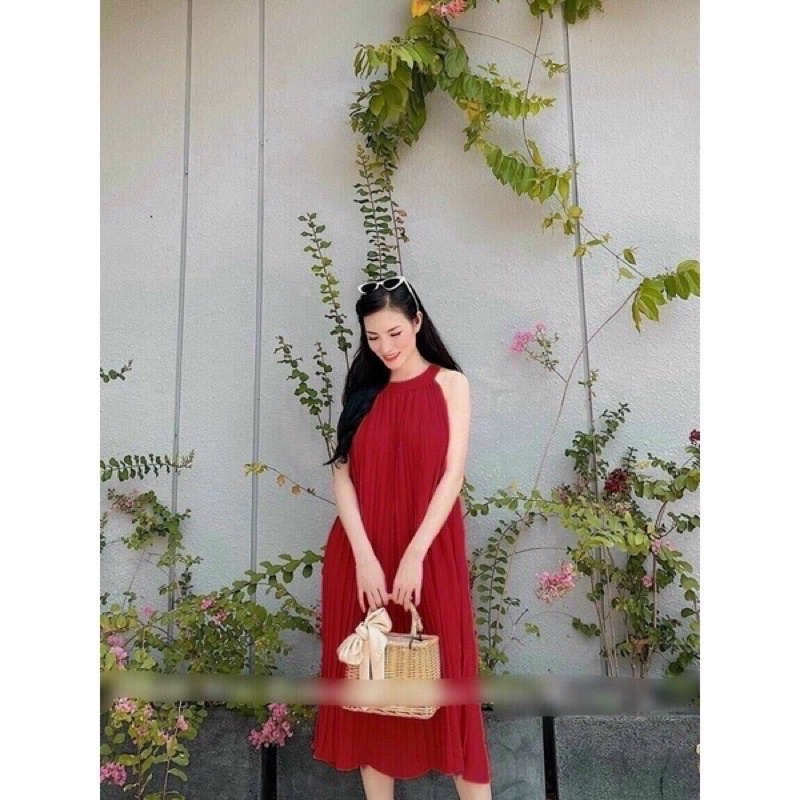 [Siêu hot]Đầm suông dập ly cổ yếm siêu cưng -bầu bí bon chen thoải mái-hình thật. alohashop91