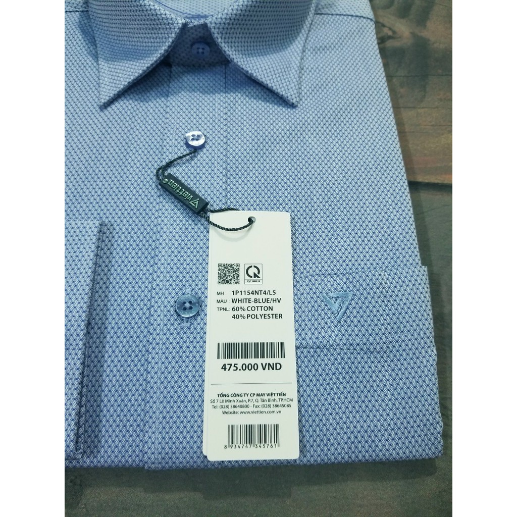Aó sơ mi nam Việt Tiến dài tay mã 1P1154NT4  chính hãng ,cao cấp - form suông REGULAR - tà bầu ,họa tiết .SHOP HỨA