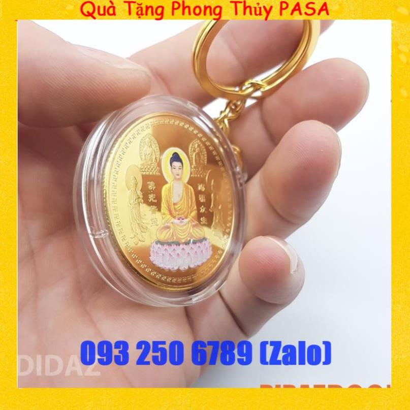 Móc Treo Chìa Khóa xe máy, ô tô, xe hơi Đồng Xu Đức Phật Thích Ca Mâu Đài Sen, cầu bình an quà tặng ý nghĩa