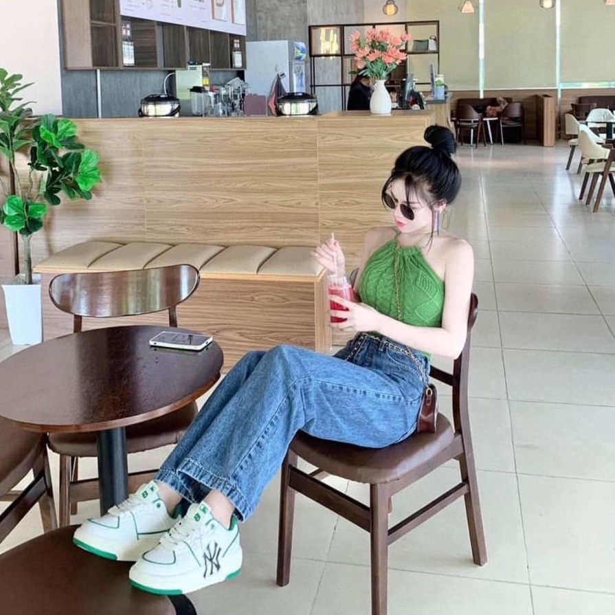 Giày MLB Chun.ky NY chữ xanh rep 1:1 full box xịn, Giày thể thao nam nữ JD Sneaker ulzzang đi học cổ thấp đế độn 4cm N6