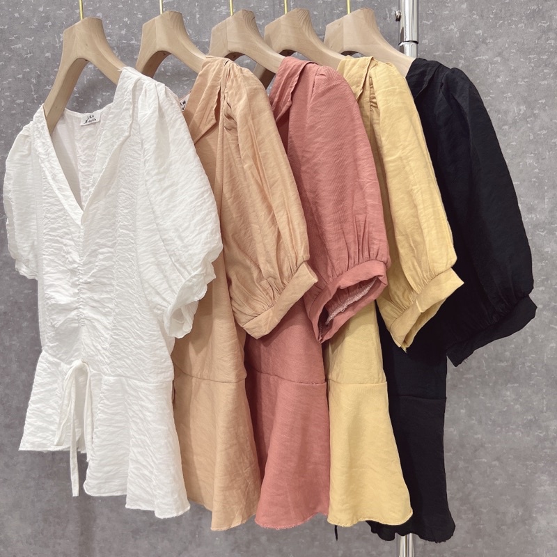 Áo sơ mi đũi rúm ngực dáng xòe, Áo kiểu rút dây sexxy SM1634 - NhiNhi Shop