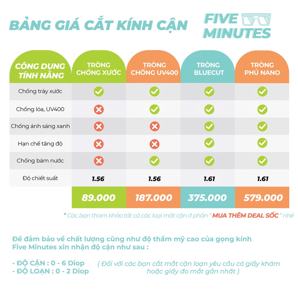 Gọng kính cận nam nữ, chất liệu kim loại mảnh Fiveminutes viền mắt dày chắc chắn 72570 Nam nữ nhiều màu