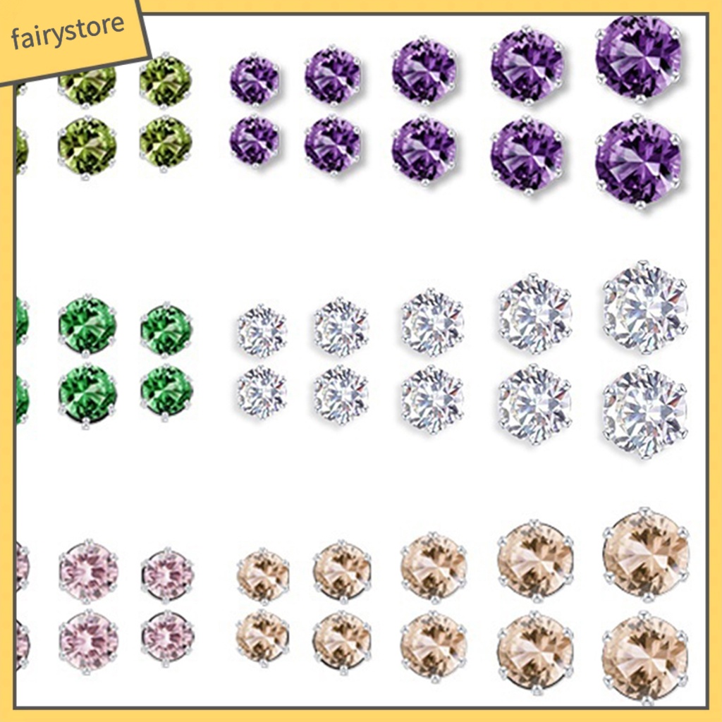 Set 12 đôi bông tai đính đá cubic zirconia
