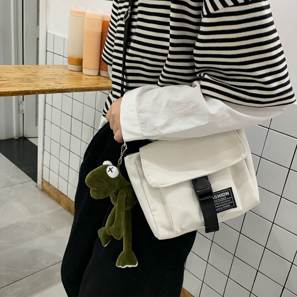 Túi Đeo Chéo Mini Vải Canvas Khóa Nhựa Cài Nổi Bật Đi Chơi Phong Cách Hàn Quốc