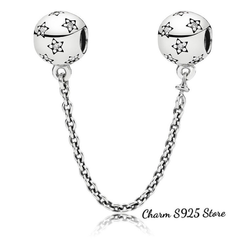 charm pan khoá chặn xích đính đá ngôi sao bạc s925 cao cấp