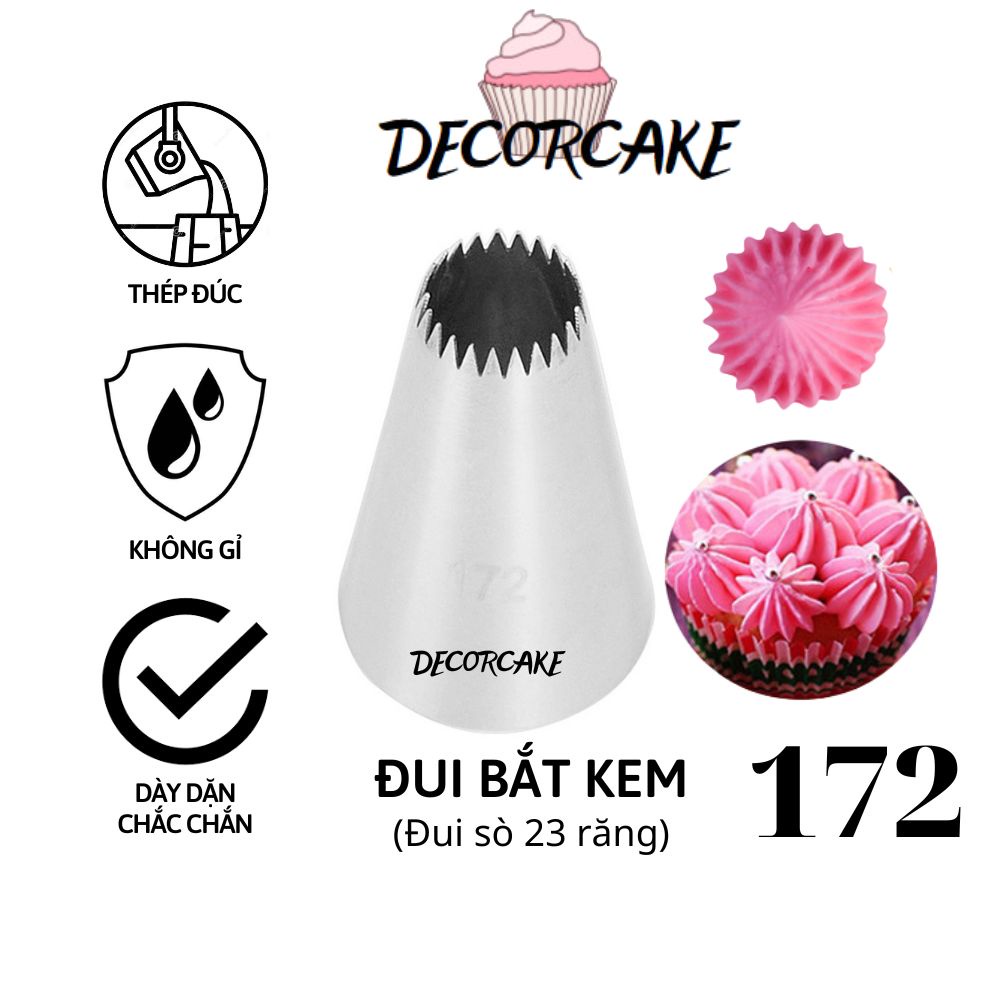 Đui bắt kem 172, Đuôi bắt bánh quy, đui bắt hoa trang trí bánh bằng thép không gỉ đúc liền khối dày dặn, cứng cáp