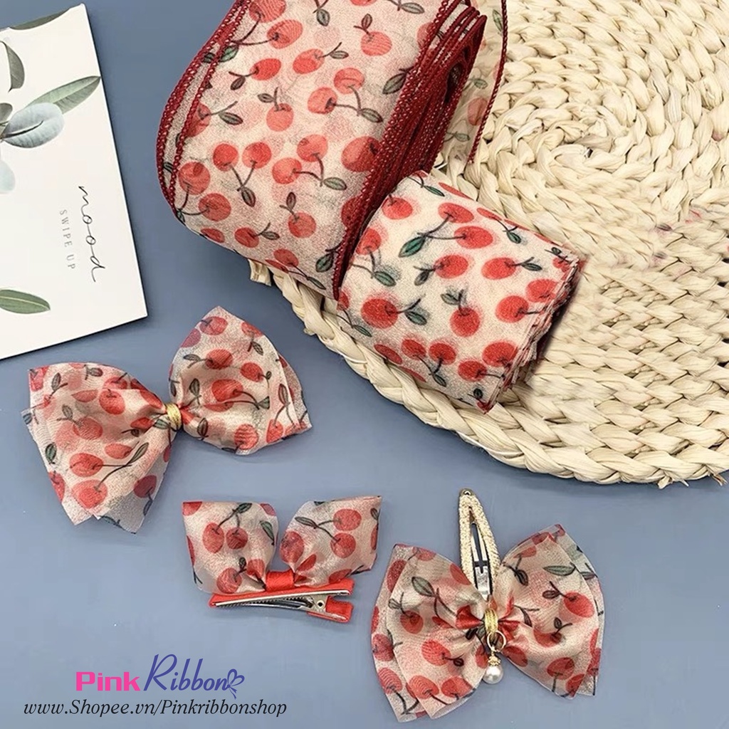 Ruy băng voan cherry dễ thương (bề rộng 6cm)