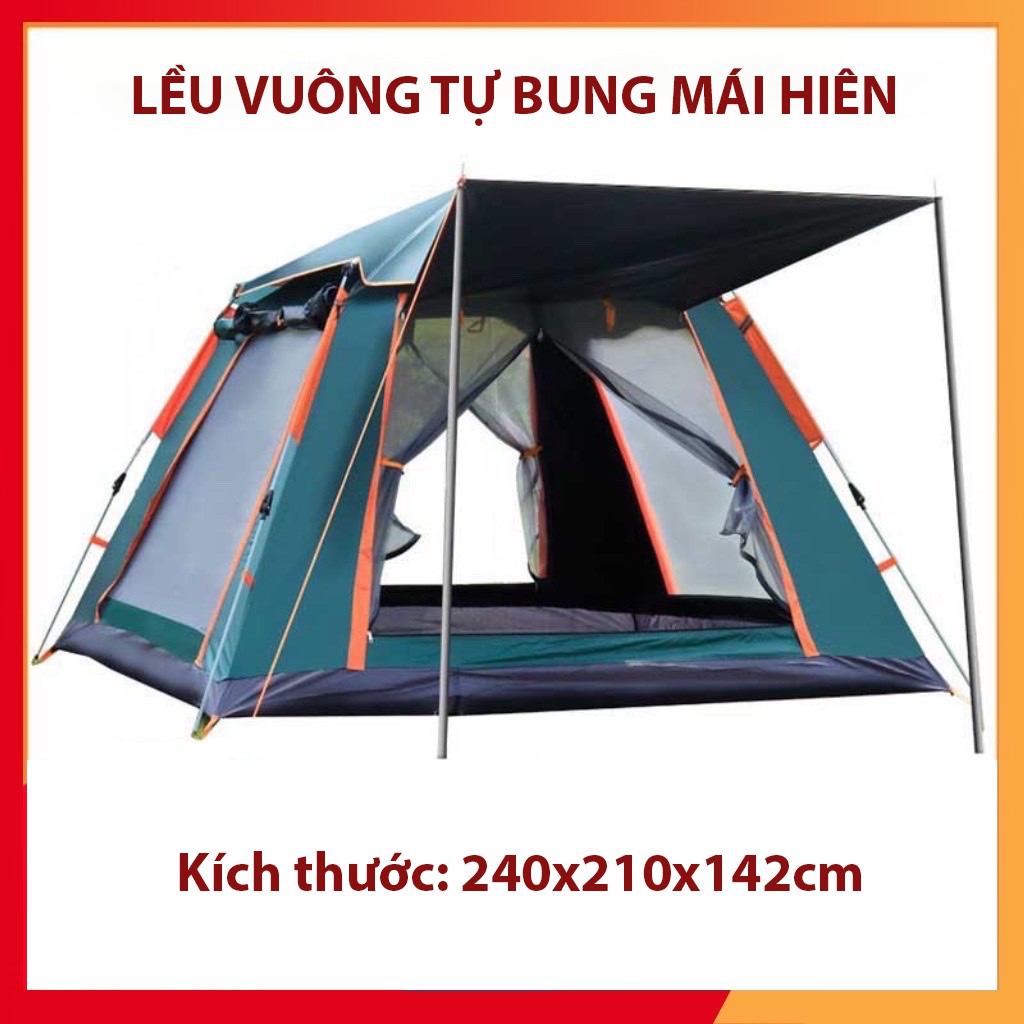 Lều cắm trại dã ngoại tự bung mái hiên - Lều picnic du lịch tự động dành cho 3-5 người chống tia tử ngoại, chống nước