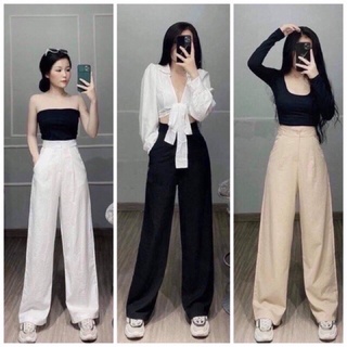 Quần Suông Đũi Nữ 💖FREESHIP💖Quần Ống Rộng Đũi  Chun Sau Cạp Lưng Cao Gen Bụng 1 mét Siêu Mát