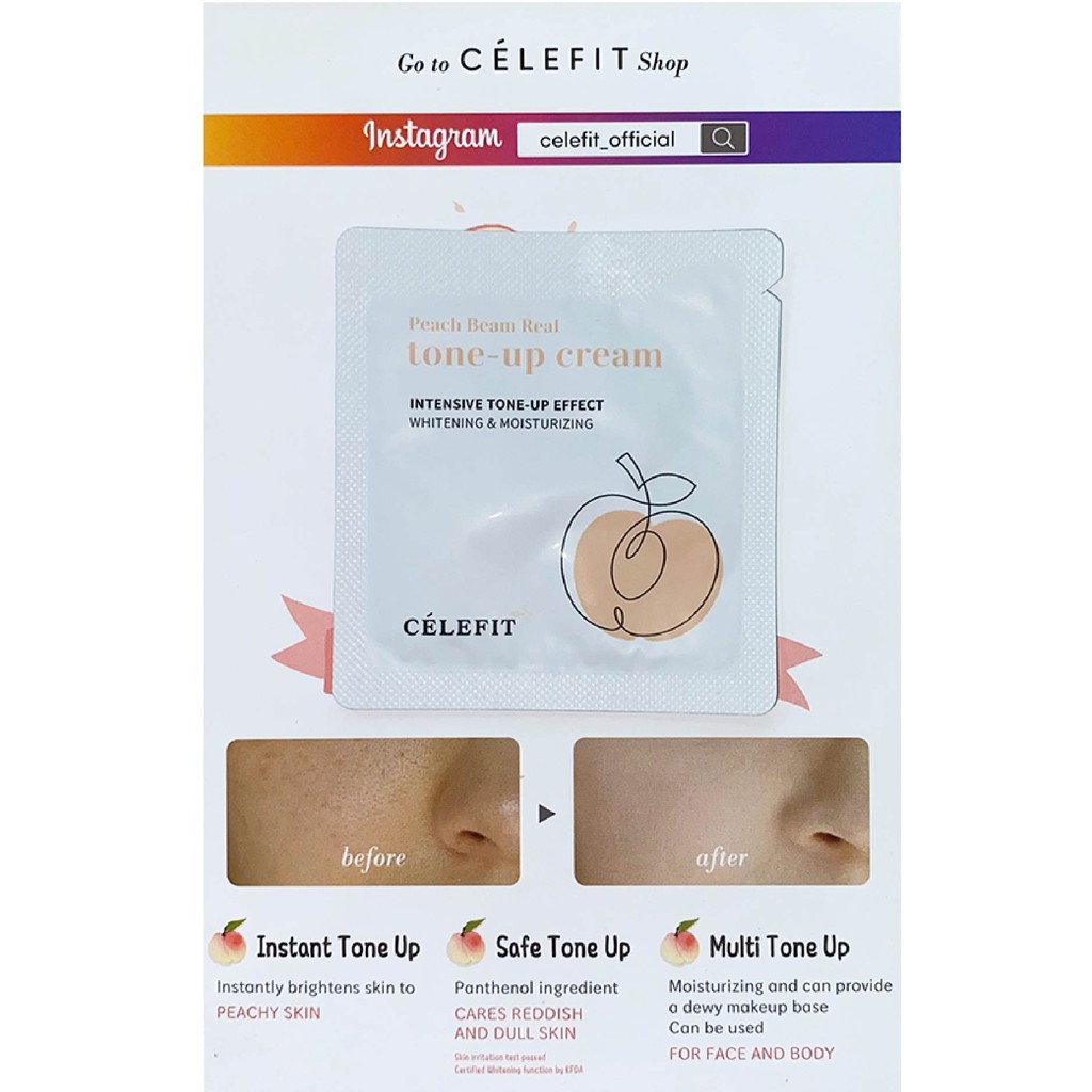 Sample Kem Dưỡng Trắng Da Célefit Peach Beam Real Tone-up Cream 1g