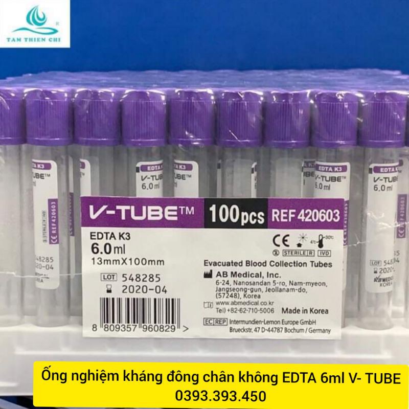 Ống nghiệm kháng đông chân không EDTA 6ml V-TUBE dùng trong PRP