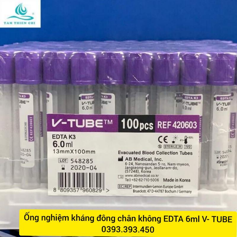 [ Bán lẻ 1 ống ] Ống nghiệm kháng đông chân không EDTA 6ml V-TUBE dùng trong PRP