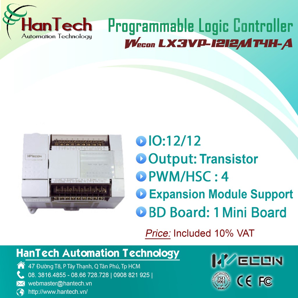 46/ Bộ điều khiển logic có khả năng lập trình (PLC)  Wecon LX3VP-1212MT4H-A [HanTech Automation Technology]