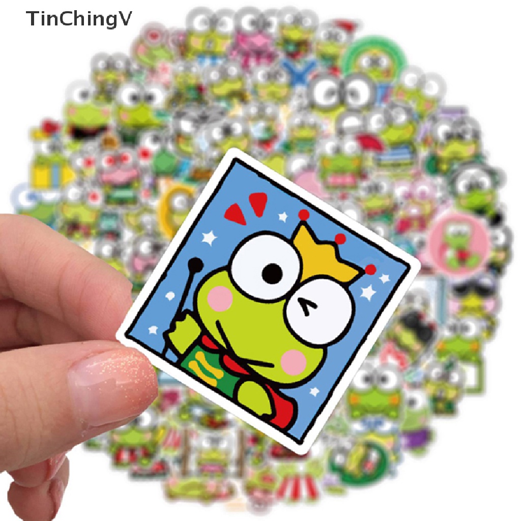 Bộ 100 Miếng Dán Chống Thấm Nước Hình Chú Ếch Mắt To Kiểu Graffiti Trang Trí Ván Trượt / Xe Hơi