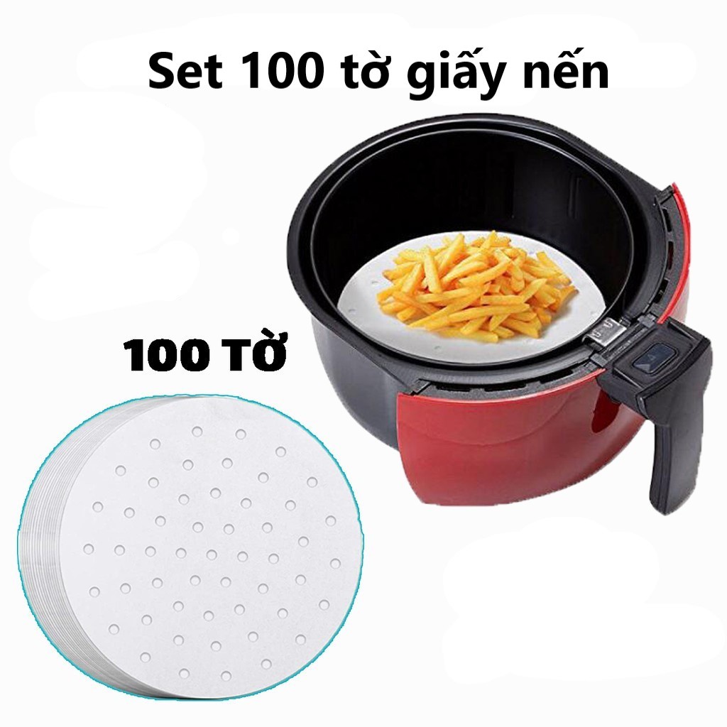 set 100 Giấy nến lót nồi chiên không dầu - giấy nến thấm dầu - giấy nến lót nướng làm bánh an toàn cho sức khỏe