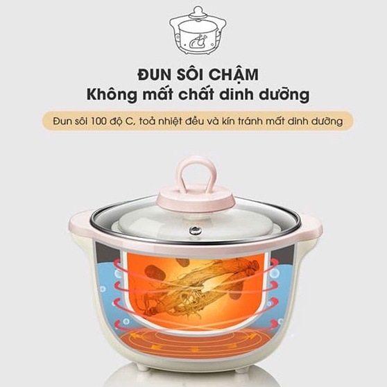 Nồi nấu chậm Bear 1.6L bản quốc tế nấu cháo, ninh, hầm có tính năng hẹn giờ và giữ nhiệt