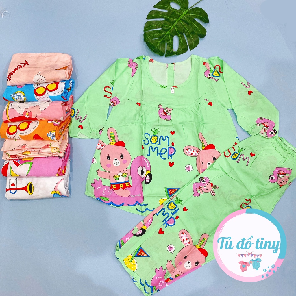 (SIZE 11) Bộ tole lanh (tôn) loại 1, lanh lụa mặc nhà bé gái tay dài quần dài cổ tròn 25-28kg, bộ hè cho bé, mát mẻ.