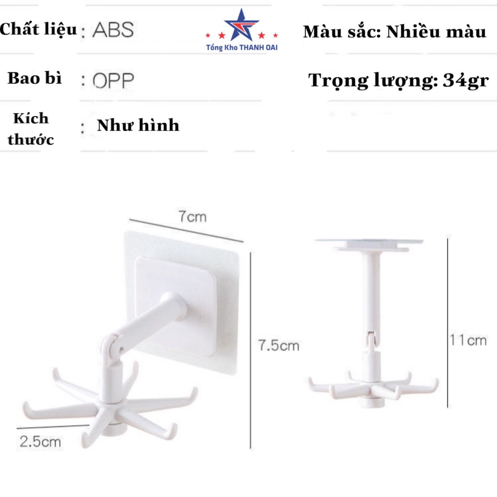 Móc dán tường treo đồ nhà bếp treo quần áo chìa khóa siêu dính đa năng xoay 360*