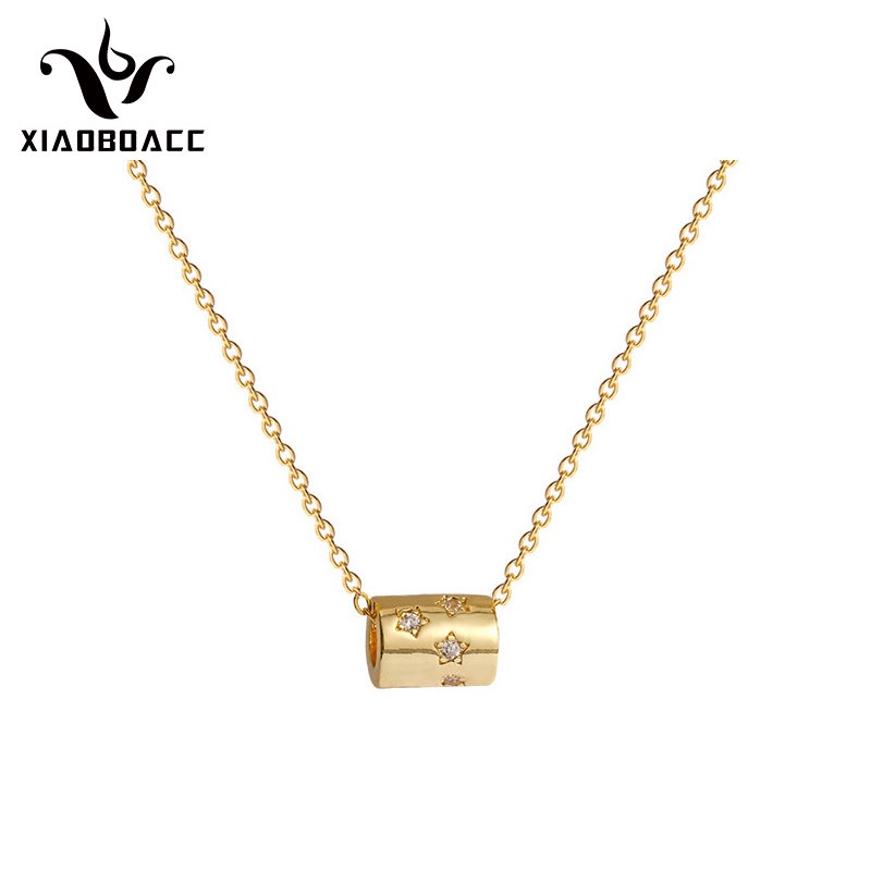 XiaoboACC Vòng cổ Thép Titan Mặt Ngôi Sao Đính Đá Zircon Thời Trang Cho Nữ - 38CM+6CM