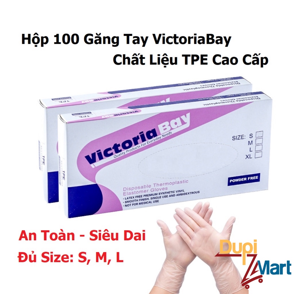 Găng Tay Cao Su Làm Bếp Siêu Dai - Hộp 100 Bao Tay VictoriaBay Chất Liệu TPE Cao Cấp Không Mùi An Toàn Khi Sử Dụng