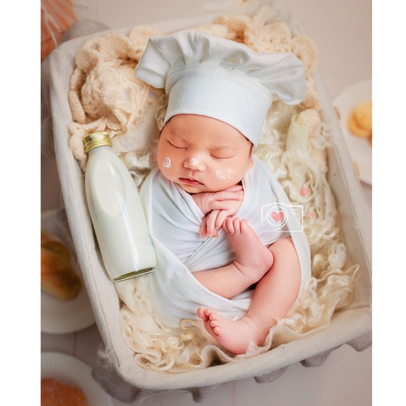 Mary☆Baby Photography Props Little Chef Hat White Stretch Wrap Little Cook Creative Props Accessorie