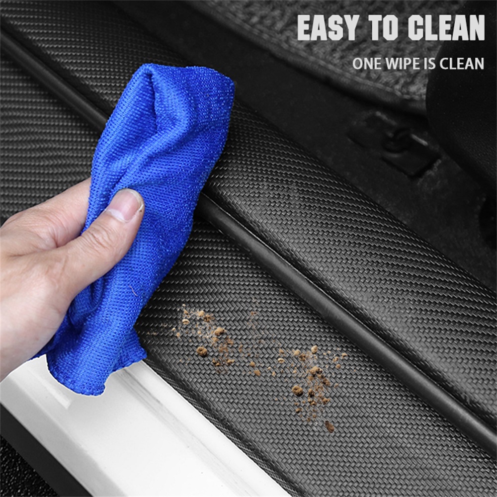 Miếng Dán Bảo Vệ Bệ Bước Chân Cửa Xe Hơi Bằng Sợi Carbon Phối Da Chất Lượng Cao
