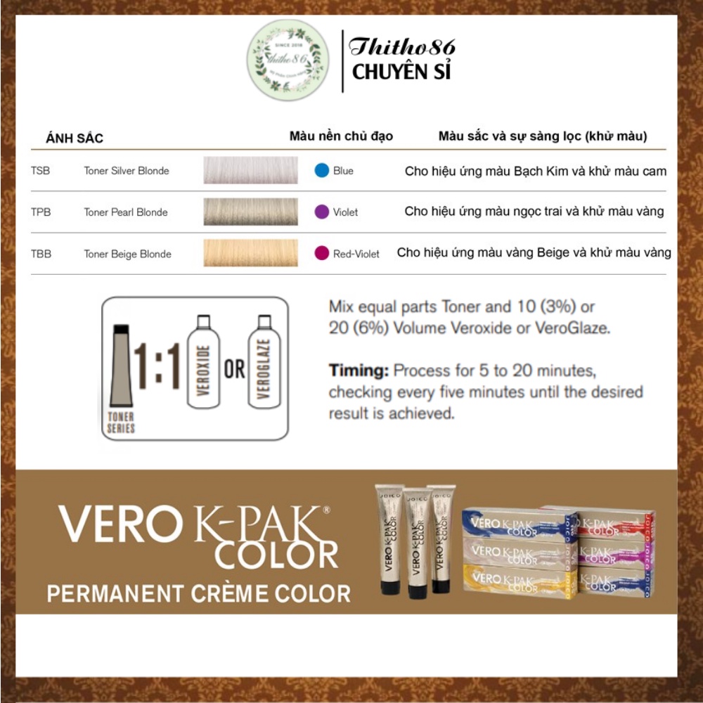 Toner Series - Màu nhuộm tóc JOICO Vero K-Pak Color (màu ánh sắc)