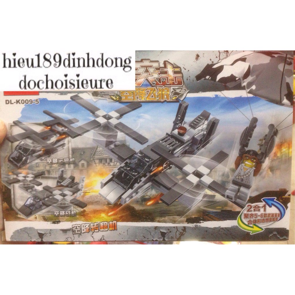 Lắp ráp xếp hình Lego City K009: (2in1) Máy bay trực thăng 2 cánh chiến đấu và vận tải (ảnh thật)