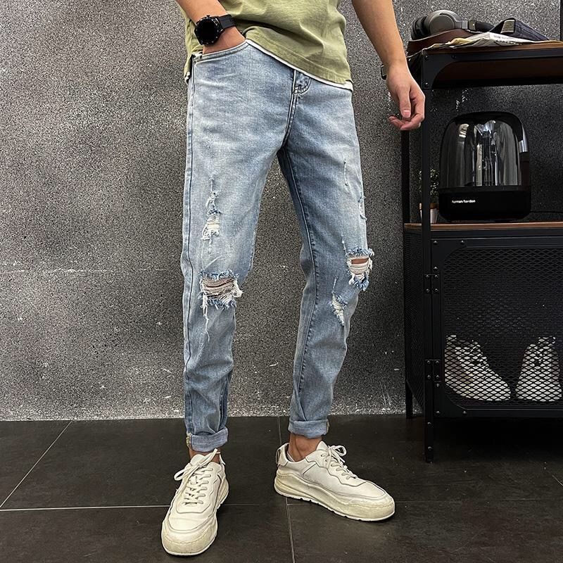 Quần Jeans Dài Phối Vết Rách Cá Tính Thời Trang Nam