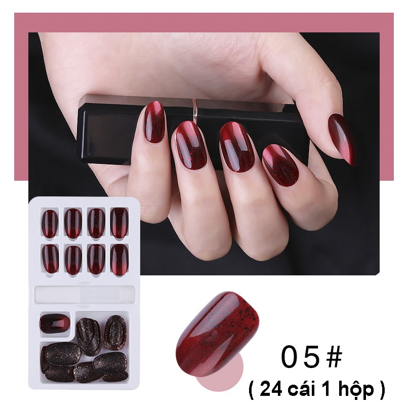 Hộp 24 Móng giả Premium, nail giả, Kèm keo khô và keo nước, Cây dũa (24-05)