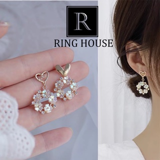 (Chuôi Bạc 925) E37 Bông Tai Khuyên Tai Nữ Hoa 7 Sắc Bất Cân Xứng Xinh