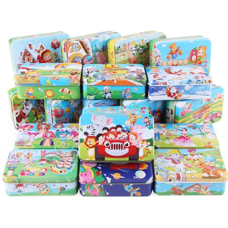 Ghép hình puzzle 60 mảnh hộp sắt nhiều mẫu