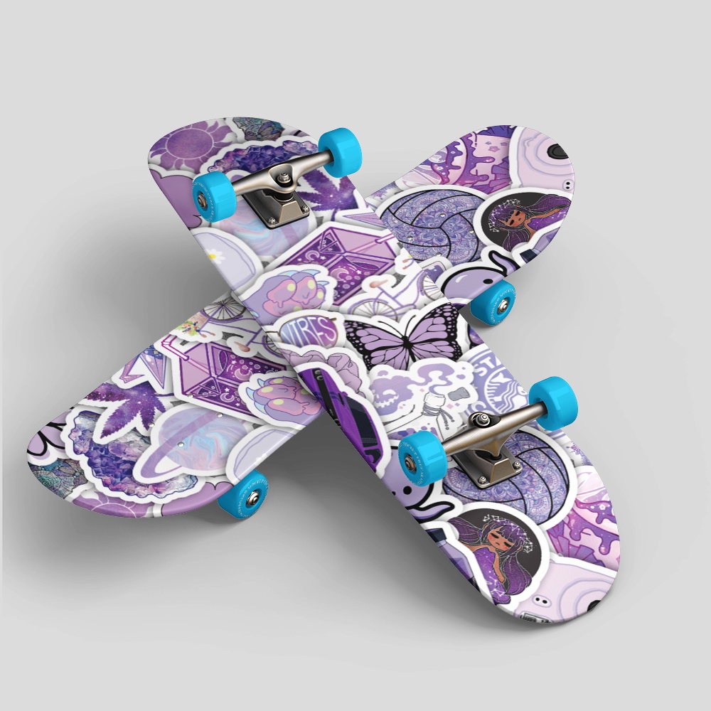 Set 50 cái Sticker màu Tím dán mũ bảo hiểm, hình dán Purple chống nước, decal màu Tím trang trí laptop, điện thoại