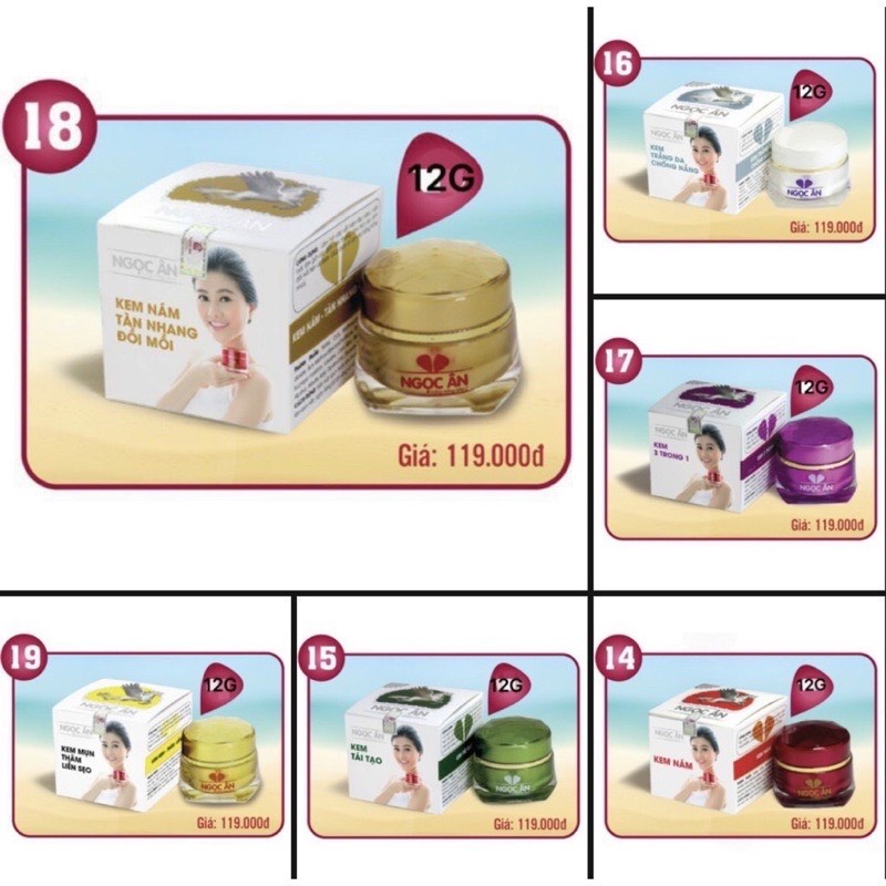 Kem NGỌC ÂN, mụn, nám, trăng da, tái tạo 12g