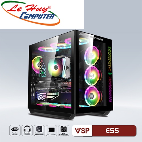 Vỏ máy tính VSP E-ROG ES5 Gaming Đen/Trắng/Hồng (No Fan)