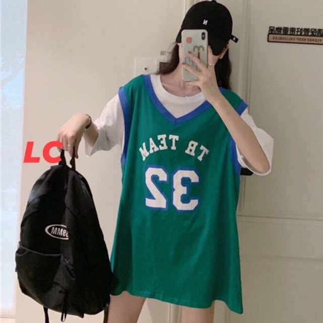 Áo phông unisex bóng rổ phối viền tay lỡ