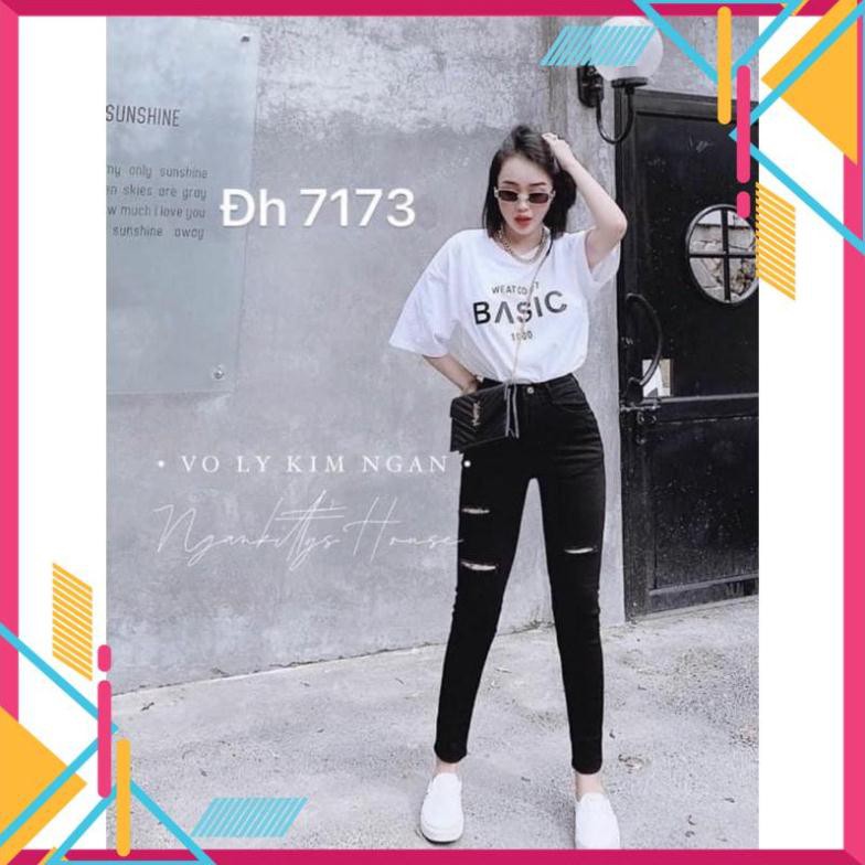 sale  QNU22 - QUẦN JEANS ĐEN NỮ RÁCH GỐI MÃ 19