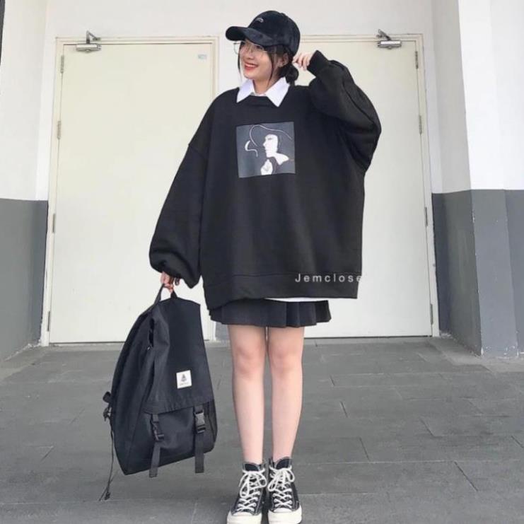 Áo sweater form rộng Unisex cô gái khói siêu xinh PT3