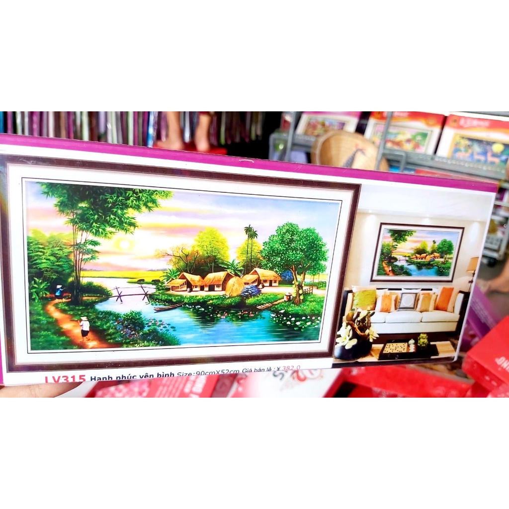 Tranh đính đá đồng quê,tranh gắn đá chưa gắn.