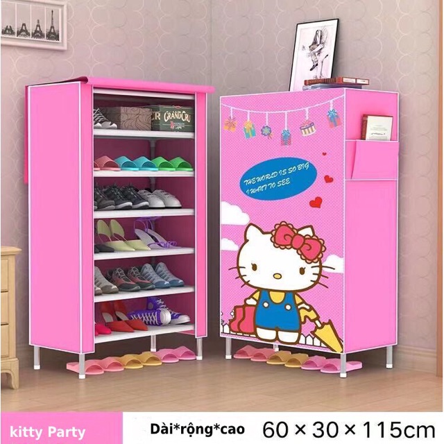 Tủ giày vải 3D 6 tầng hình mèo Kitty