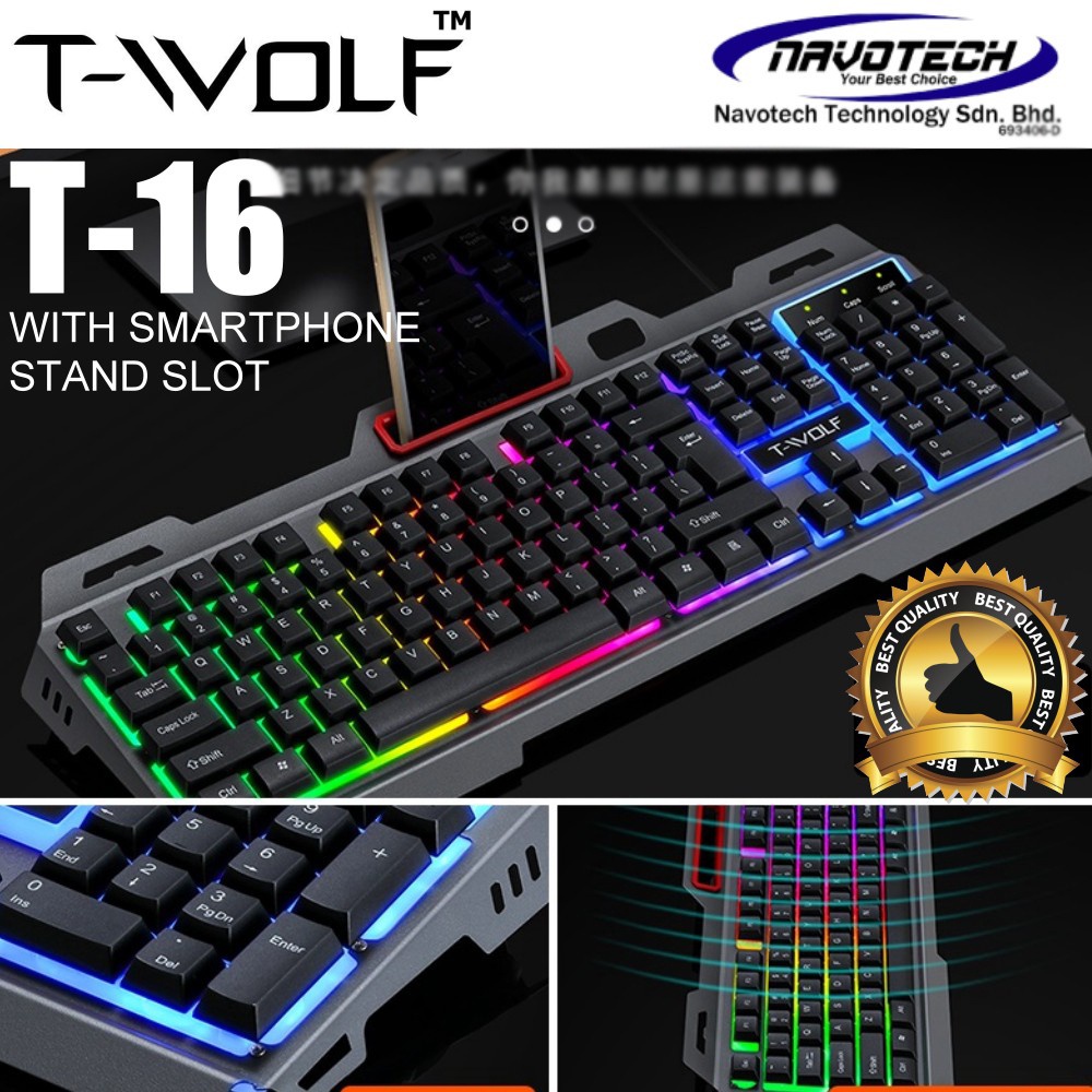 [CAO CẤP] Bàn phím máy tính, bàn phím Keyboard T-WOLF T16 Led 7 màu USB, thiết kế tính tế, siêu nhạy, bảo hành 12 tháng