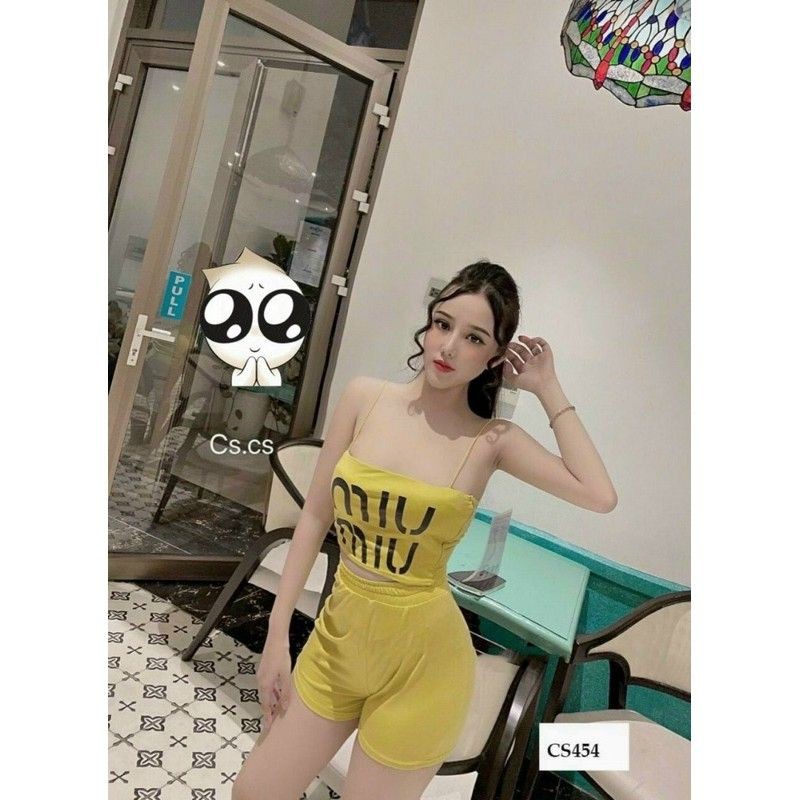 sét đồ mặc nhà áo 2 dây in miumiu + quần