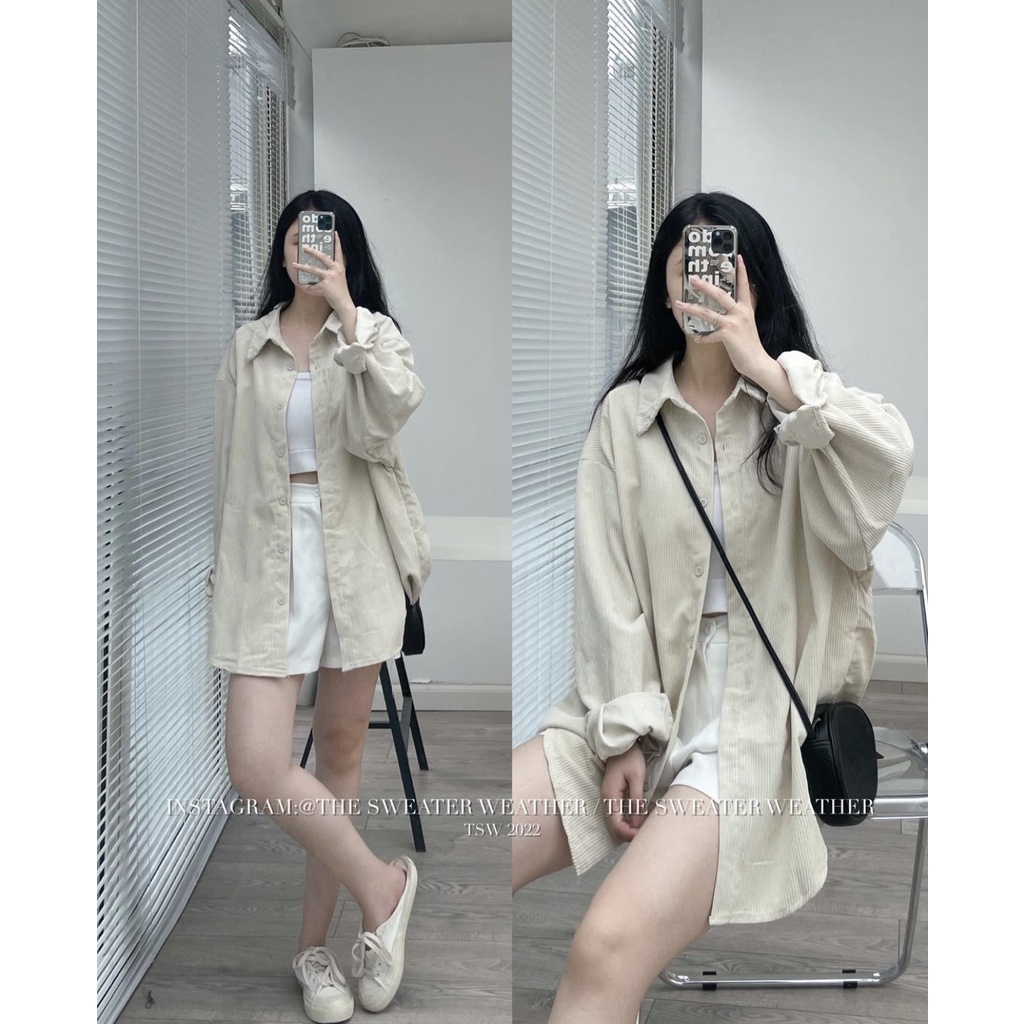 Áo sơ mi nhung tăm 2 màu oversize Sominhungtam181_P0K19